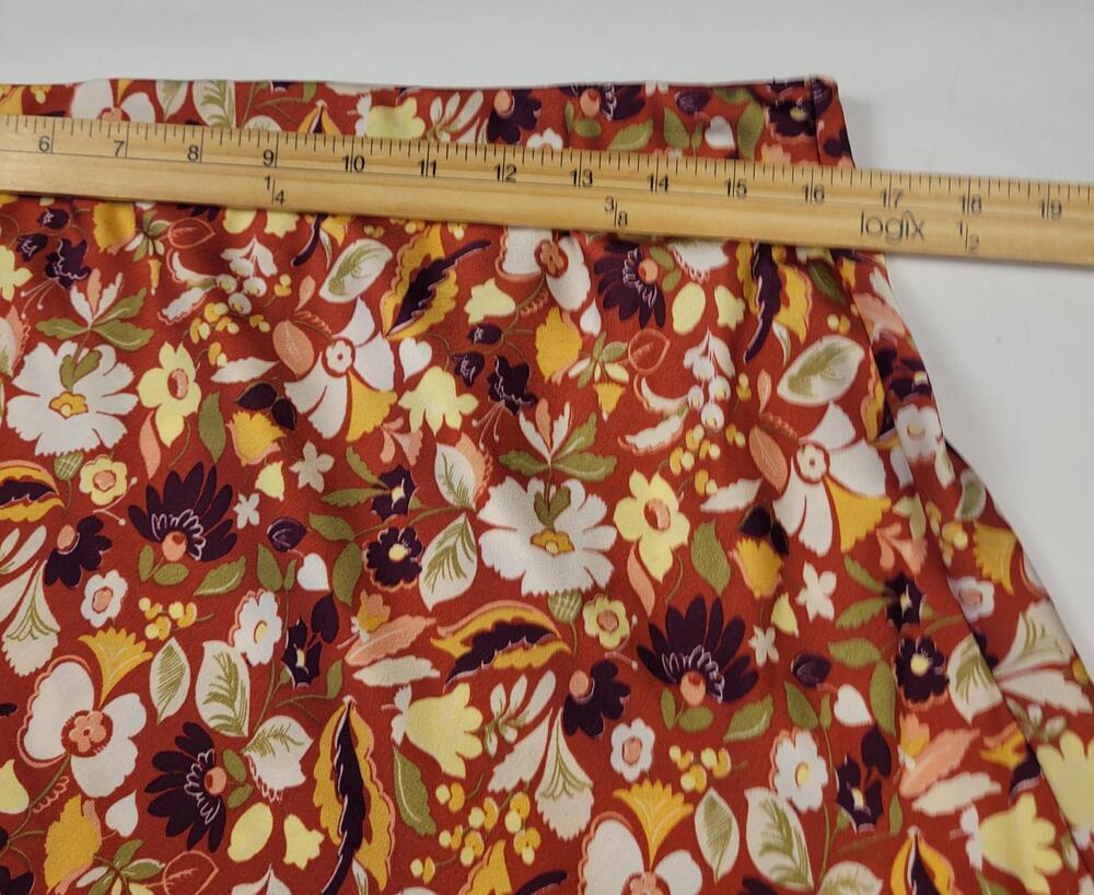 Ann Taylor Factory Skirt Womens Large Orange Floral Midi A-Line Elastic Waist - Picture 8 of 9